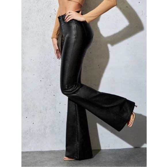 Black Matte Flare Wide Leg Jean pants - Picture 3 of 10